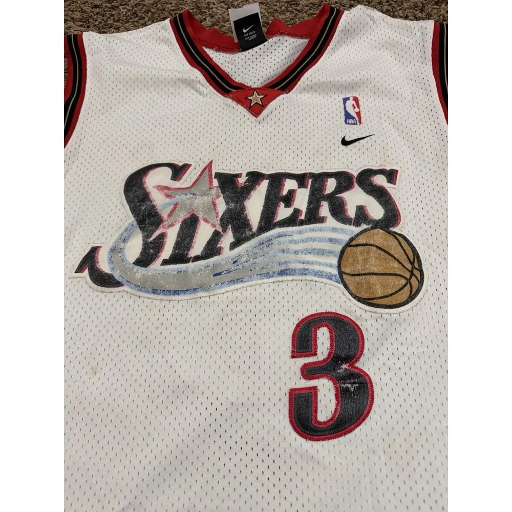Vintage Nike Team Allen Iverson 76ers Jersey White 3 Stitched Mens Size 2XL